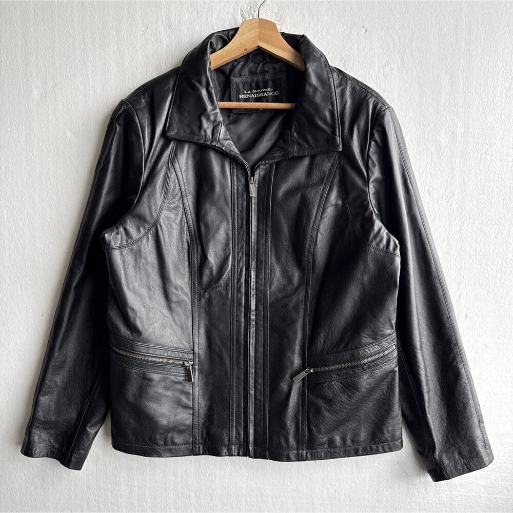 La Nouvelle Renaissance Genuine Black Leather Full Zip Jacket Women’s Size XL